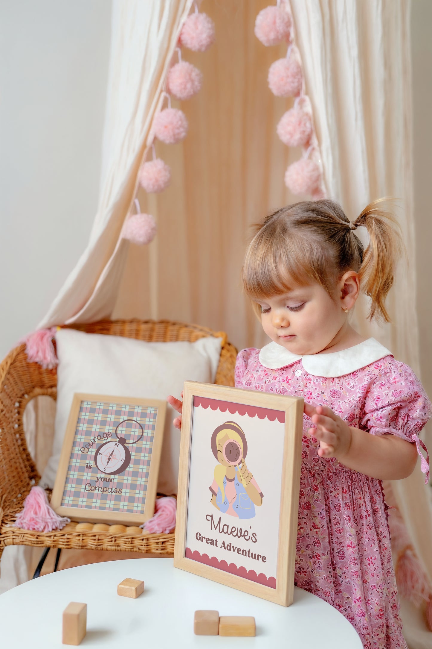 Personalized Explorer Girl Print – Custom Name Adventure Wall Art for Kids