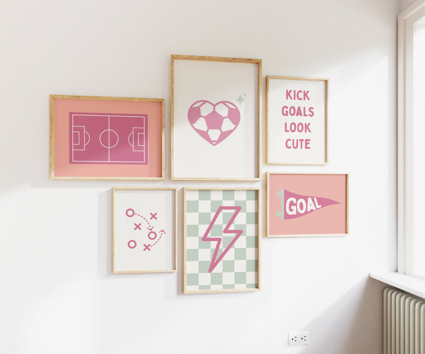 Pink Soccer Field Art Print – Sporty Wall Decor for Girls' Rooms