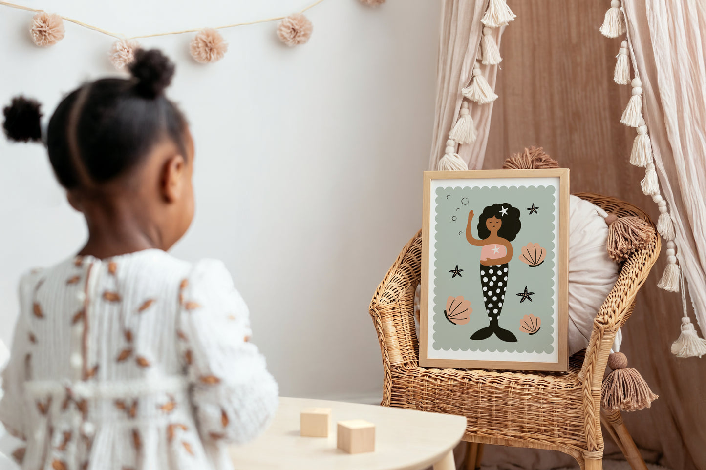 Cute Mermaid Wall Art Printable – Modern Girl Mermaid for Nursery or Playroom