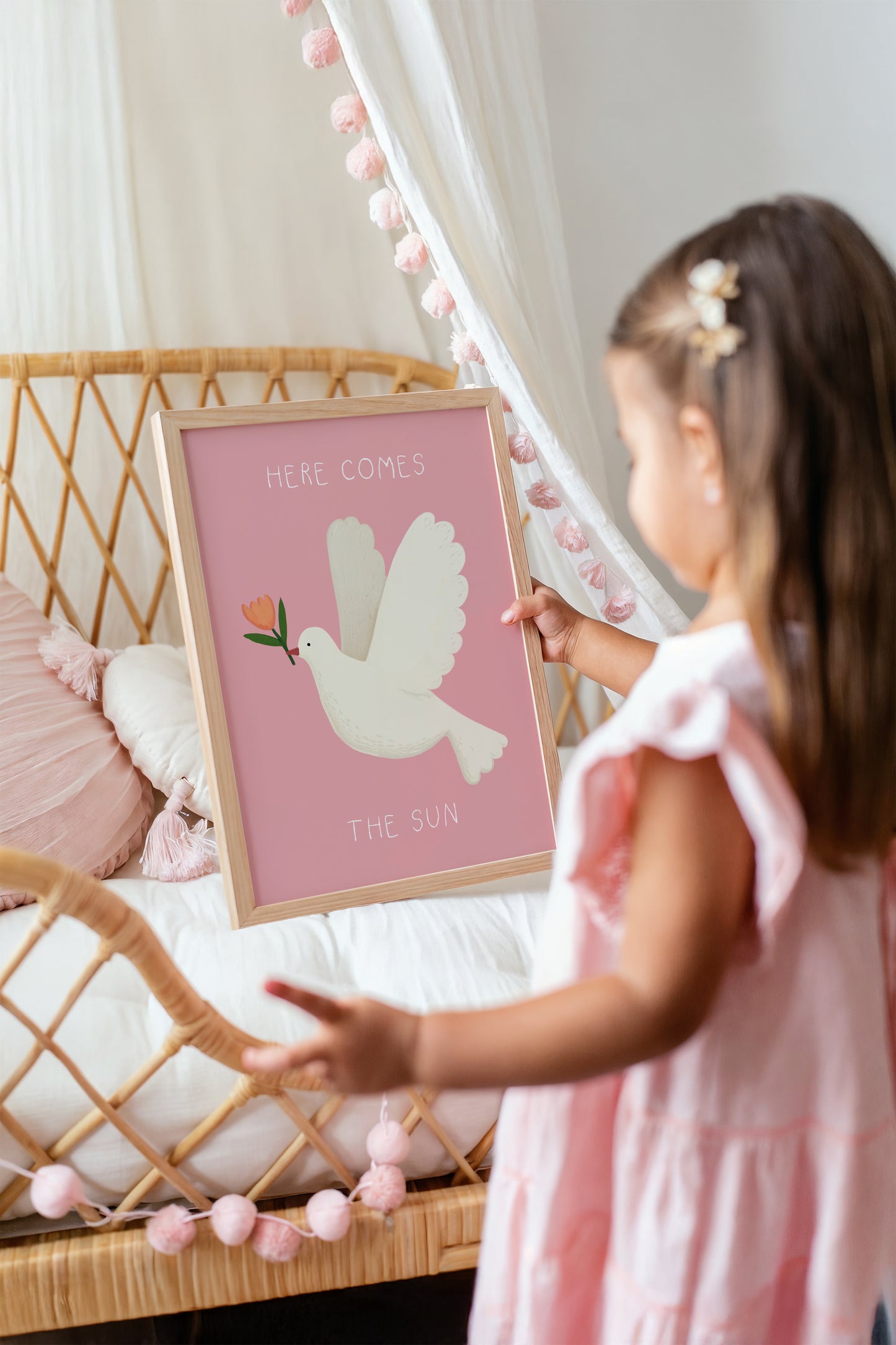 Here Comes the Sun Dove Art Print – Peaceful Wall Decor for Nursery or Girls Room