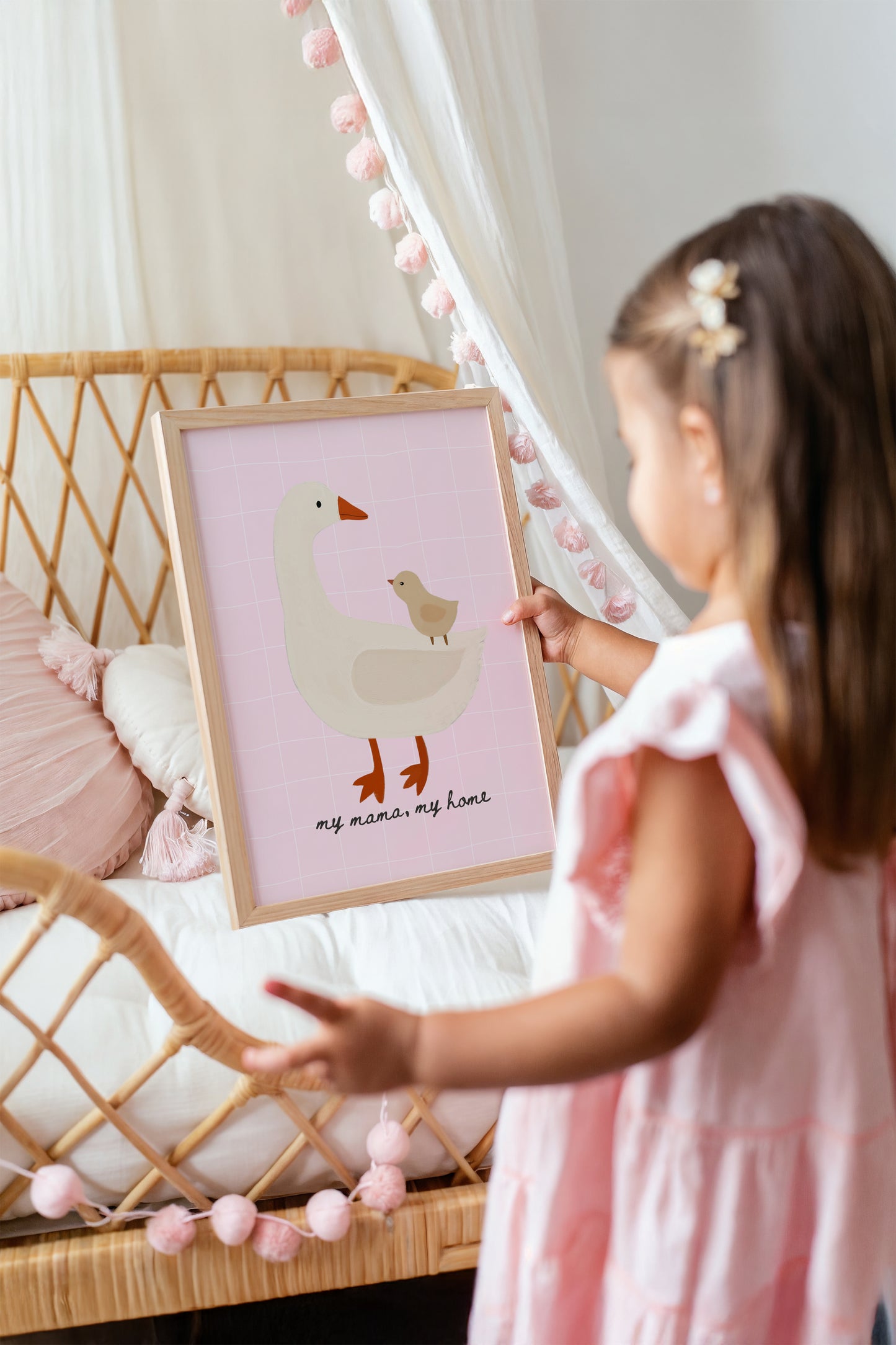 My Mama My Home Art Print – Goose and Baby Wall Decor for Nursery or Girls Room