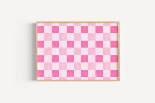 Pink Checkerboard Print – Bold Pattern Wall Art for Girls Rooms