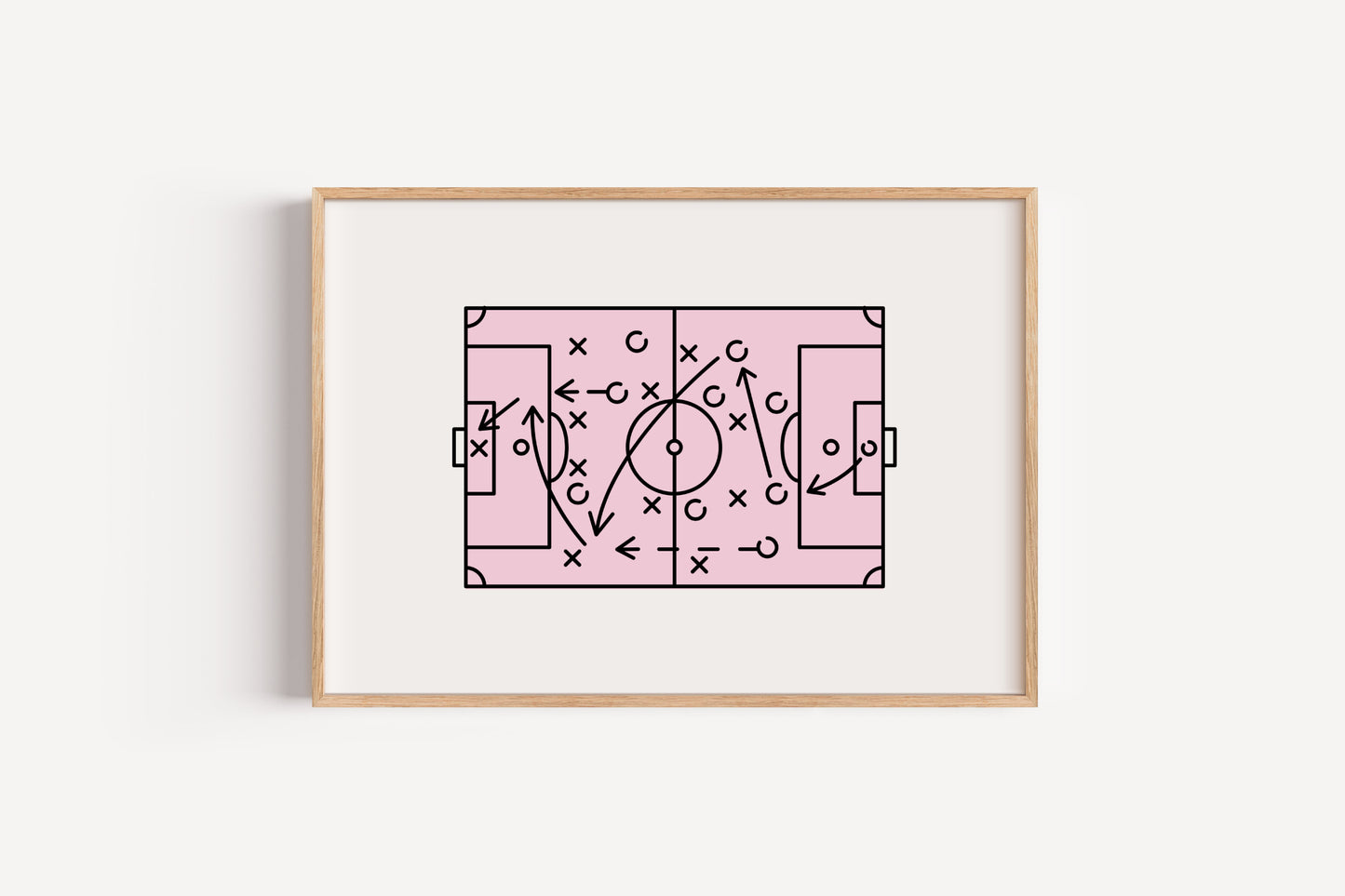 Pink Soccer Field Wall Art – Playbook Style Print for Girls’ Sporty Room Decor