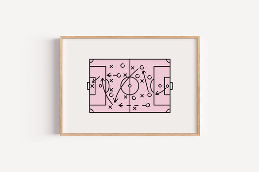 Pink Soccer Field Wall Art – Playbook Style Print for Girls’ Sporty Room Decor