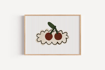 Retro Cherry Art Print – Minimalist Fruit Wall Decor for Kids