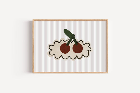 Retro Cherry Art Print – Minimalist Fruit Wall Decor for Kids