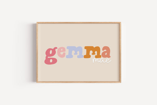 Colorful Kids Name Wall Art – Modern Custom Print for Nursery or Playroom