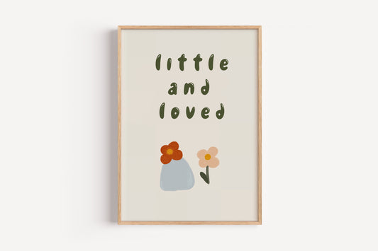 Minimalist Floral Nursery Print – “Little and Loved” Wall Art for Baby Girl Room