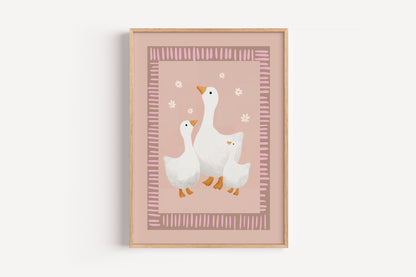 Geese Wall Art – Gentle Farm Animal Print for Girls Nursery or Playroom Decor