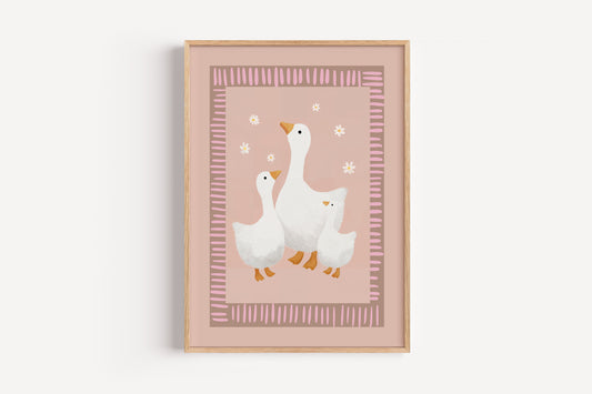 Geese Wall Art – Gentle Farm Animal Print for Girls Nursery or Playroom Decor