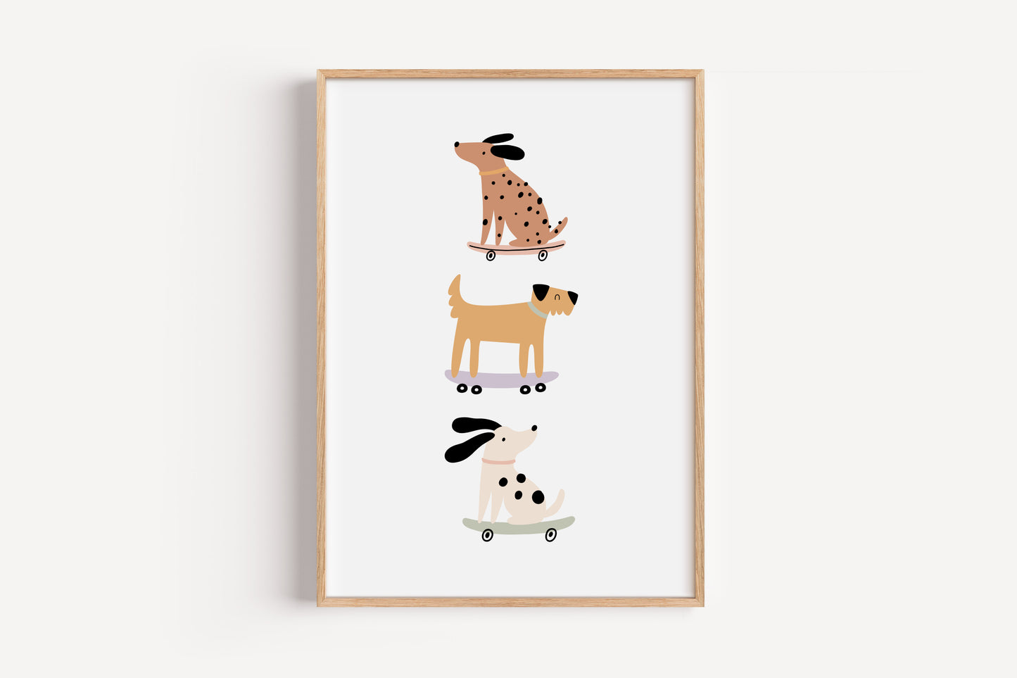Skateboarding Dogs Art Print – Fun Animal Wall Decor for Nursery or Kids Room