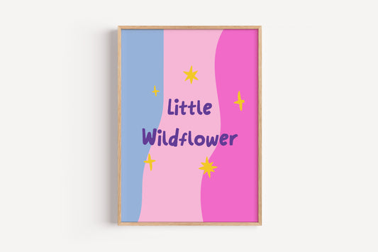Little Wildflower Art Print – Whimsical Pastel Wall Decor for Girls' Rooms