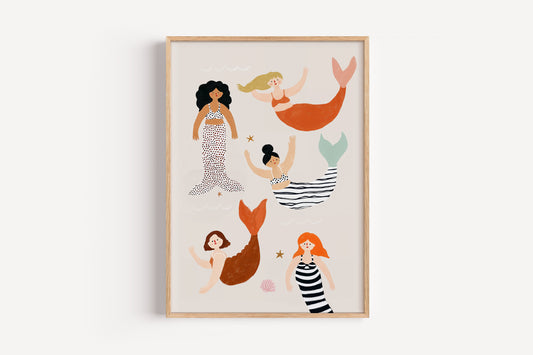 Whimsical Mermaids Wall Art – Diverse Ocean Friends Print for Girls’ Rooms & Nurseries