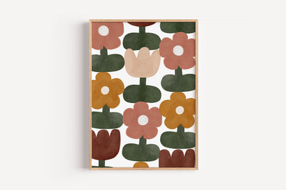Retro Floral Pattern Art Print – Boho Wall Decor for Kids Rooms