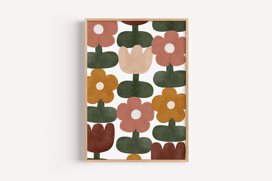 Retro Floral Pattern Art Print – Boho Wall Decor for Kids Rooms