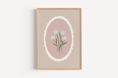 Forget Me Not Flower Art Print – Delicate Botanical Wall Decor for Nursery or Girls Room
