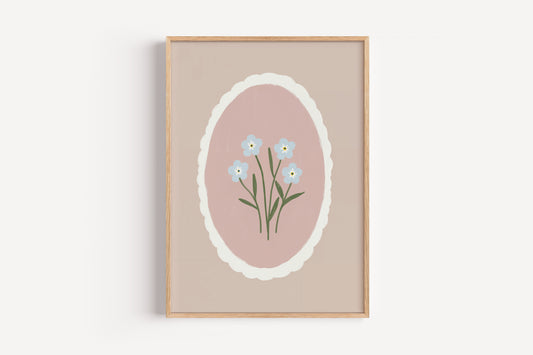 Forget Me Not Flower Art Print – Delicate Botanical Wall Decor for Nursery or Girls Room