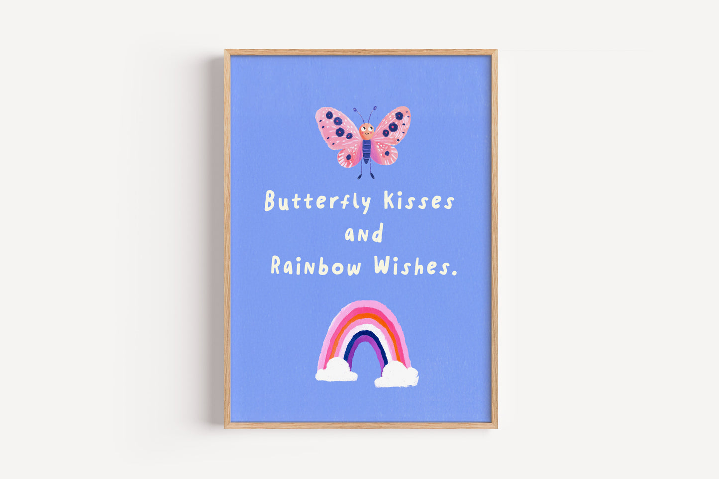 Butterfly Kisses and Rainbow Wishes Art Print – Whimsical Girls Nursery Wall Decor