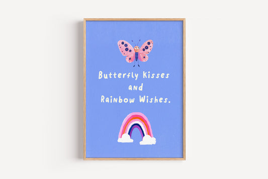 Butterfly Kisses and Rainbow Wishes Art Print – Whimsical Girls Nursery Wall Decor