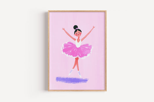Pink Ballerina Art Print – Whimsical Girls Wall Decor for Dance Rooms & Nurseries