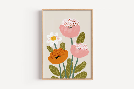 Modern Floral Art Print – Boho Flowers for Kids’ Rooms