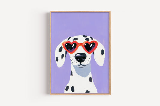 Dalmatian Art Print – Stylish Dog Wall Art with Heart Sunglasses