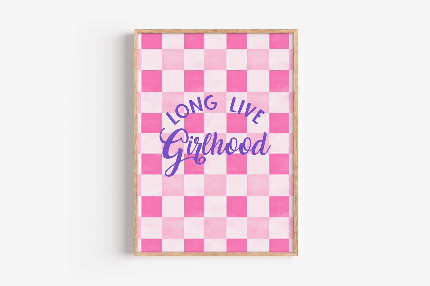 Long Live Girlhood Checker Art Print – Pink Wall Decor for Girls’ Rooms