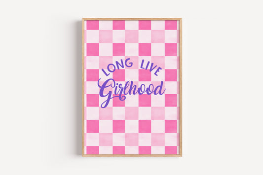 Long Live Girlhood Checker Art Print – Pink Wall Decor for Girls’ Rooms