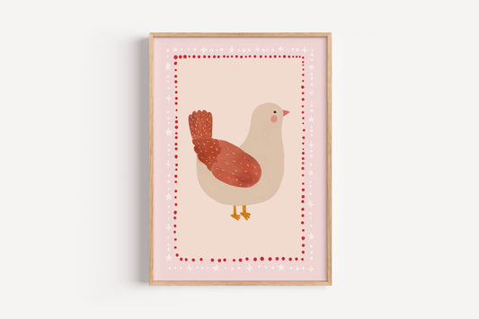 Hen Art Print for Kids – Farm Animal Wall Decor for Nursery or Girls Room