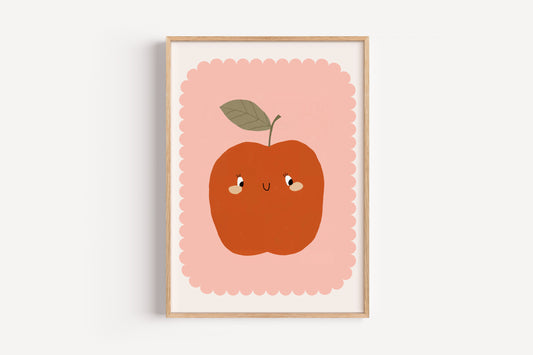 Smiling Apple Print – Adorable Fruit Illustration for Nursery or Kitchen Decor