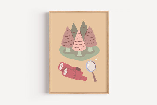 Adventure Wall Art for Kids – Explorer-Themed Print with Binoculars and Tree
