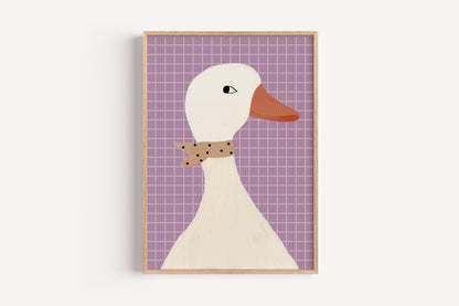 Goose Art Print with Bow – Modern Animal Wall Decor for Nursery or Kids Room