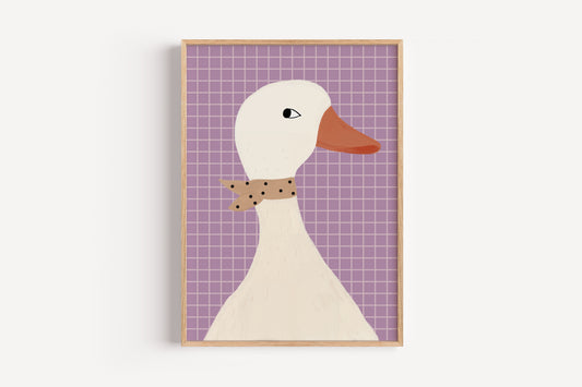 Goose Art Print with Bow – Modern Animal Wall Decor for Nursery or Kids Room