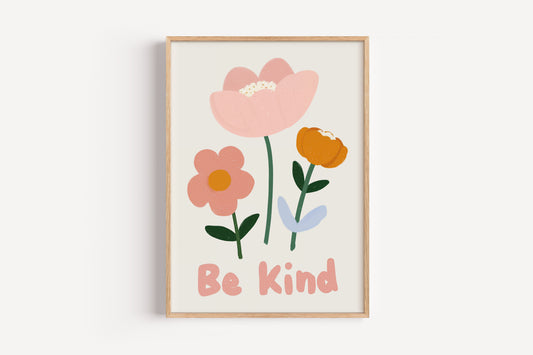 Be Kind Floral Art Print – Pastel Wall Art for Girls’ Room, Nursery or Classroom