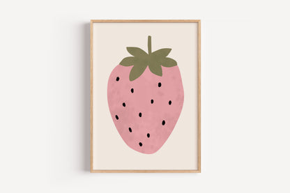 Strawberry Wall Art – Modern Fruit Print for Girls Room or Playroom
