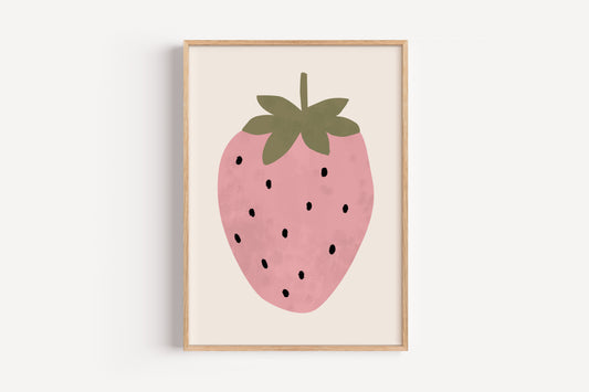 Strawberry Wall Art – Modern Fruit Print for Girls Room or Playroom