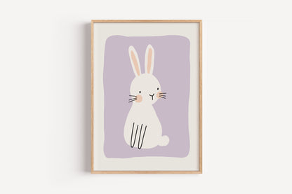 Lilac Bunny Art Print – Cute Rabbit Wall Decor for Nursery or Kids Room