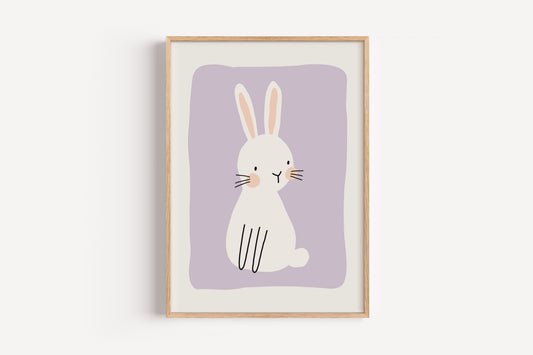 Lilac Bunny Art Print – Cute Rabbit Wall Decor for Nursery or Kids Room