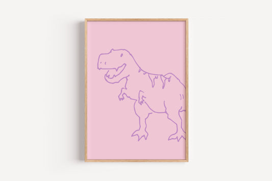 Girls Dinosaur Print – Purple T-Rex Line Art for Kids Room or Toddler Nursery