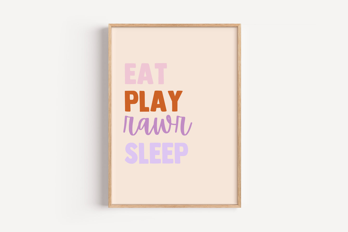 Eat Play Roar Sleep Art Print – Colorful Dinosaur Quote Wall Decor for Nursery or Playroom