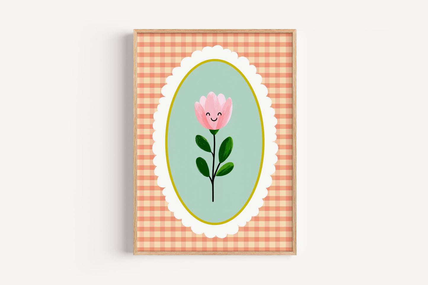 Smiling Flower Gingham | Art Print