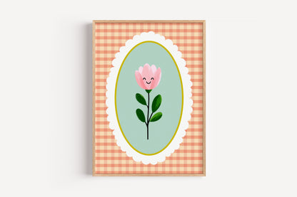 Smiling Flower Gingham | Art Print