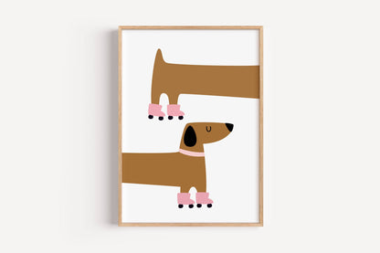 Dachshund - Pink Skates | Art print