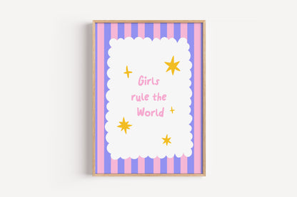 Girls Rule the World Art Print – Bold & Whimsical Wall Decor for Girls' Rooms