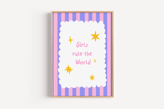 Girls Rule the World Art Print – Bold & Whimsical Wall Decor for Girls' Rooms