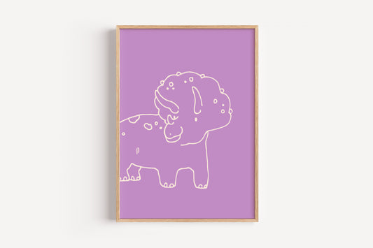 Triceratops Line Art Print – Lilac Dinosaur Wall Art for Baby or Toddler Room