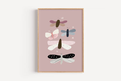 Dreamy Insect Wall Art – Soft Butterfly and Dragonfly Print for Kids Room or Playroom