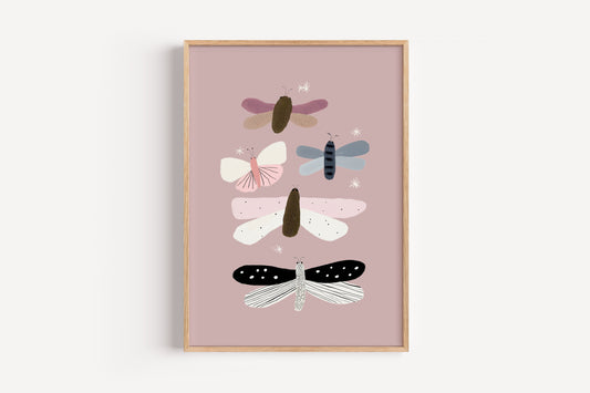 Dreamy Insect Wall Art – Soft Butterfly and Dragonfly Print for Kids Room or Playroom