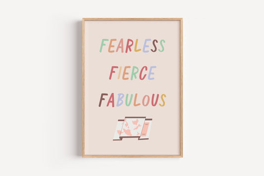 Fearless Fierce Fabulous Art Print – Motivational Wall Decor for Girls Room or Playroom