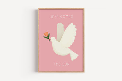 Here Comes the Sun Dove Art Print – Peaceful Wall Decor for Nursery or Girls Room